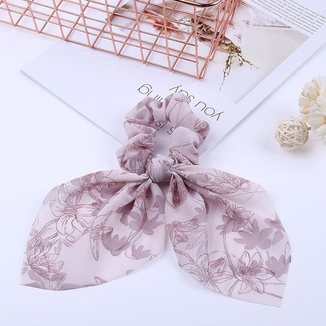 Bowknot Silk Hair Scrunchies with Pearl