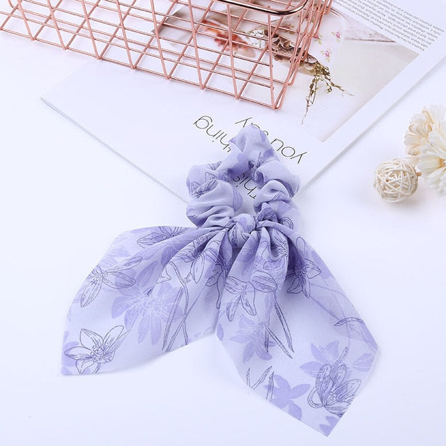 Bowknot Silk Hair Scrunchies with Pearl