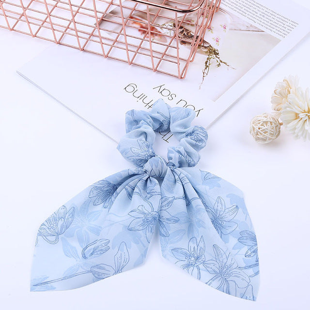 Bowknot Silk Hair Scrunchies with Pearl