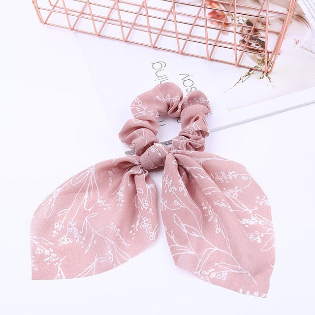 Bowknot Silk Hair Scrunchies with Pearl