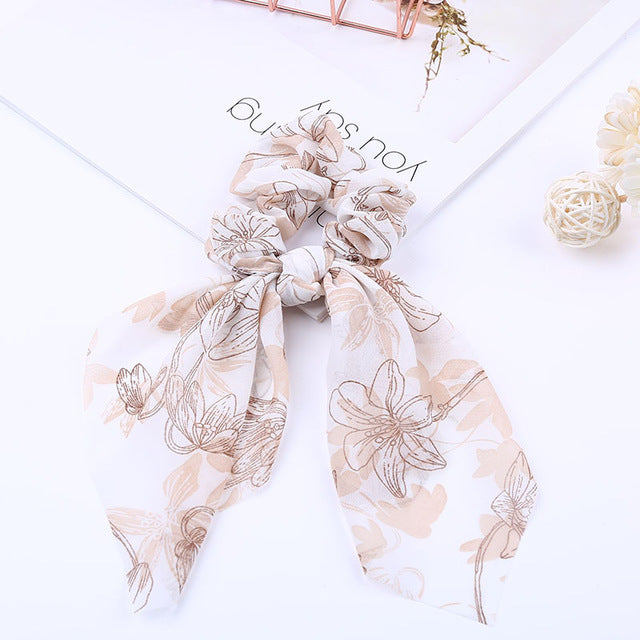 Bowknot Silk Hair Scrunchies with Pearl