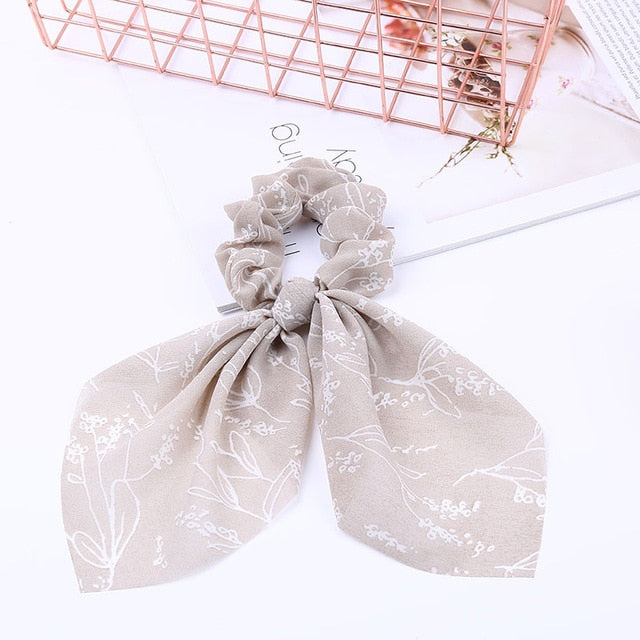 Bowknot Silk Hair Scrunchies with Pearl