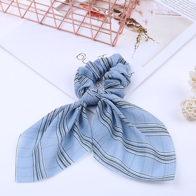 Bowknot Silk Hair Scrunchies with Pearl