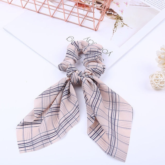 Bowknot Silk Hair Scrunchies with Pearl