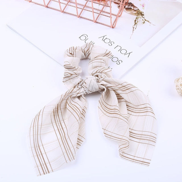 Bowknot Silk Hair Scrunchies with Pearl