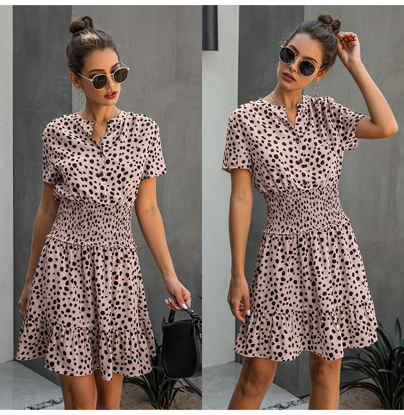 Dress Women Leopard Casual Black Summer Ruffle Mini Dresses