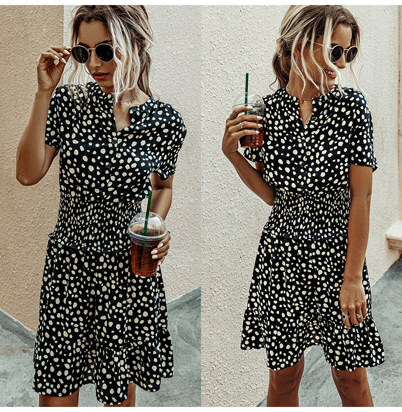 Dress Women Leopard Casual Black Summer Ruffle Mini Dresses