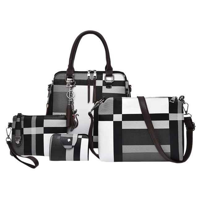 Luxury Handbags Plaid Women Bags 4 sets