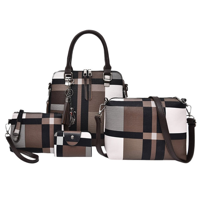 Luxury Handbags Plaid Women Bags 4 sets