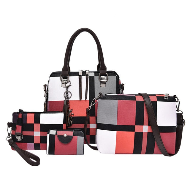 Luxury Handbags Plaid Women Bags 4 sets