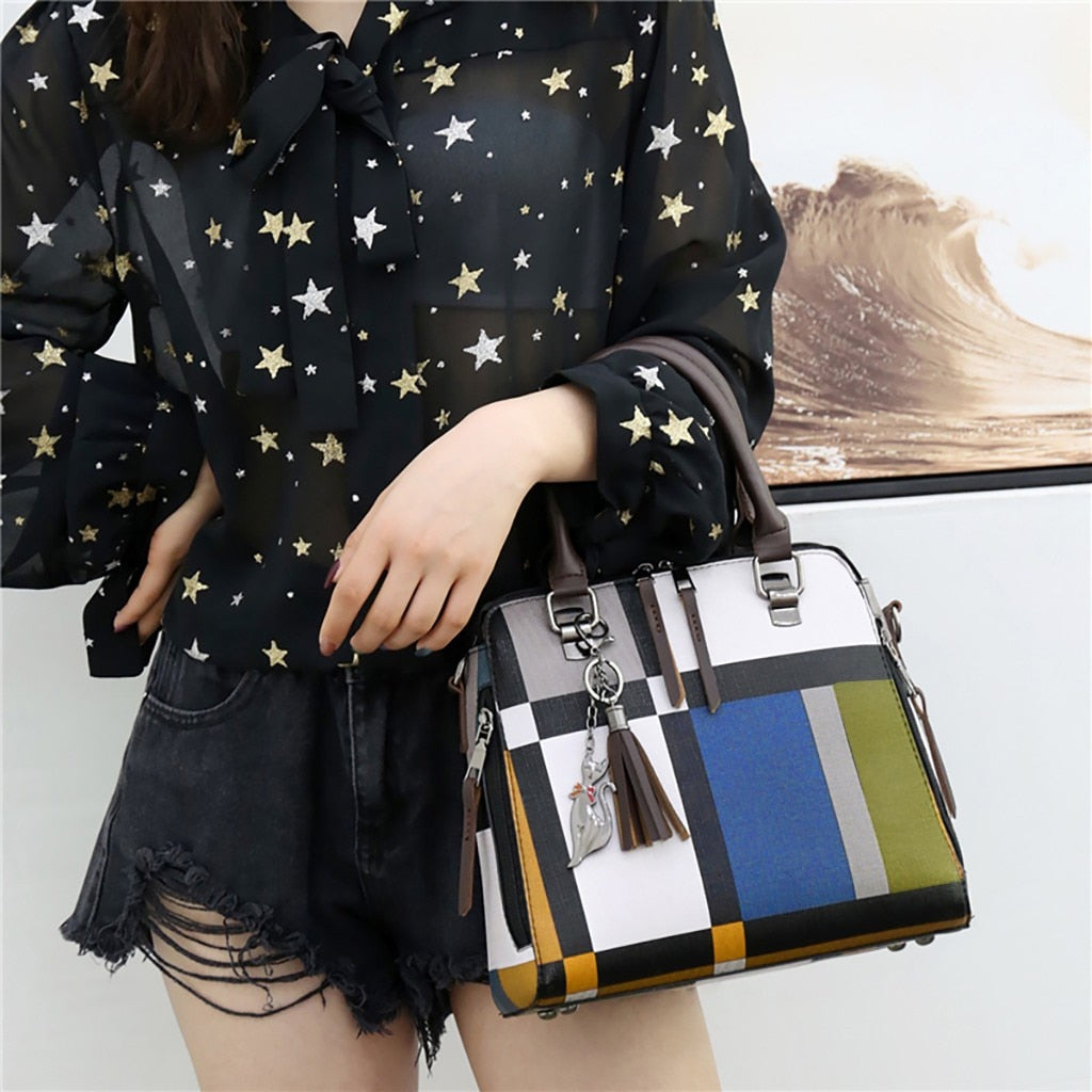 Luxury Handbags Plaid Women Bags 4 sets