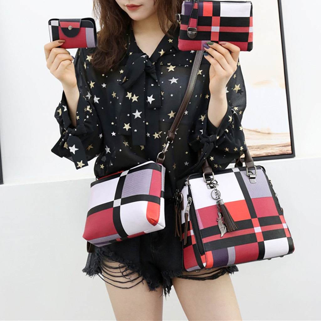 Luxury Handbags Plaid Women Bags 4 sets