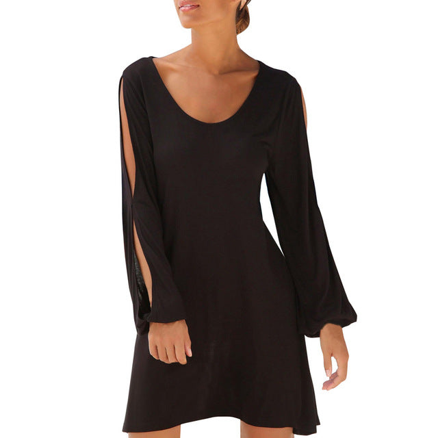 casual o-neck hollow out sleeves mini dress