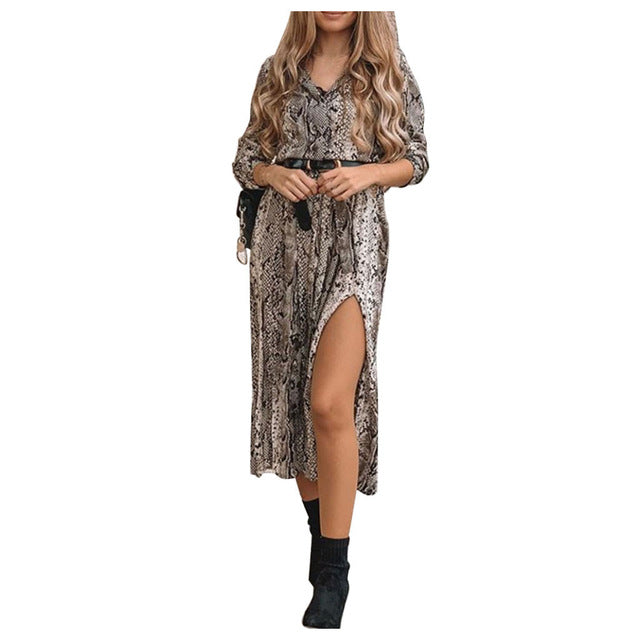 Women Snake Print Bow Dress