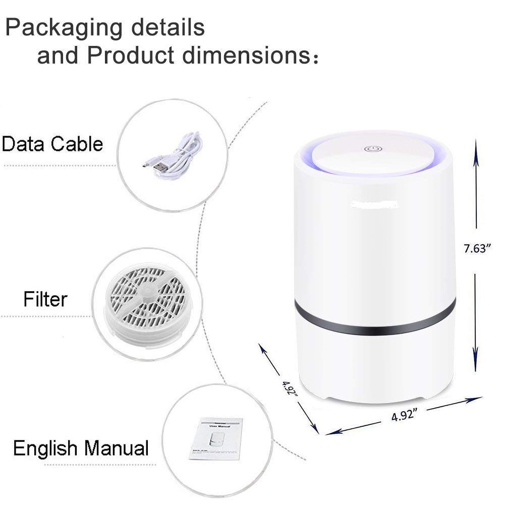 RIGOGLIOSO Air Purifier Air Cleaner HEPA Filters 5V USB Cable Low Noise Night Light Desktop