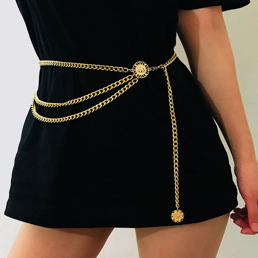 Retro Chain Belts For Women Waistbands All-Match Multilayer Long Tassel