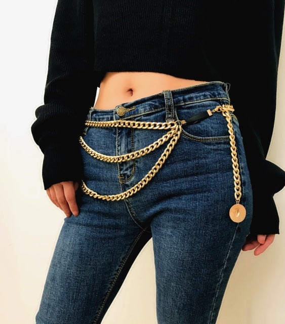 Retro Chain Belts For Women Waistbands All-Match Multilayer Long Tassel