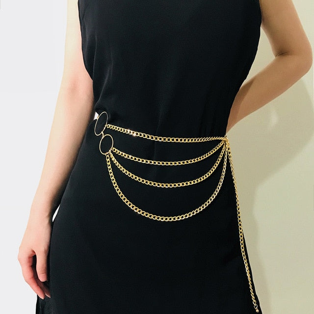 Retro Chain Belts For Women Waistbands All-Match Multilayer Long Tassel