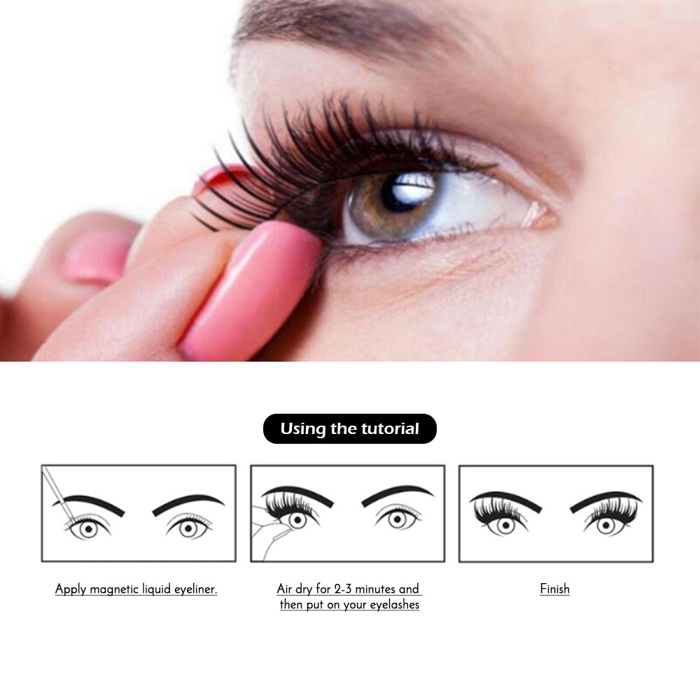 Double Layer Magnetic False Eyelashes & Magnetic Eyeliner 5 Magnets Natural Soft Fake Eyelashes Extension 2 Pairs with Tweezers