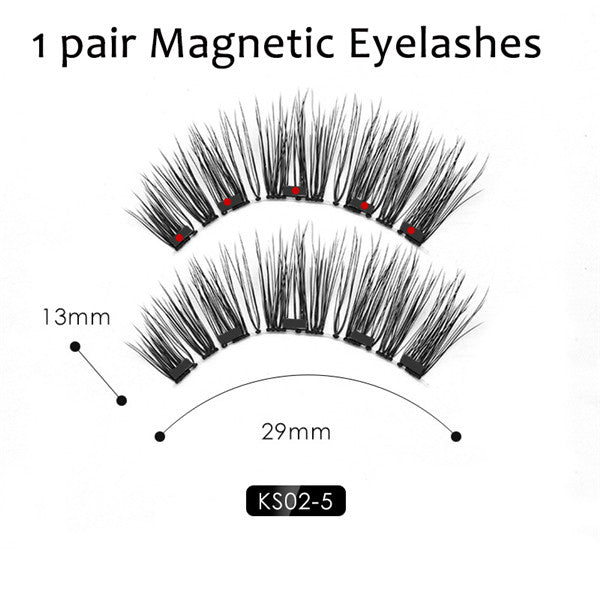 Double Layer Magnetic False Eyelashes & Magnetic Eyeliner 5 Magnets Natural Soft Fake Eyelashes Extension 2 Pairs with Tweezers