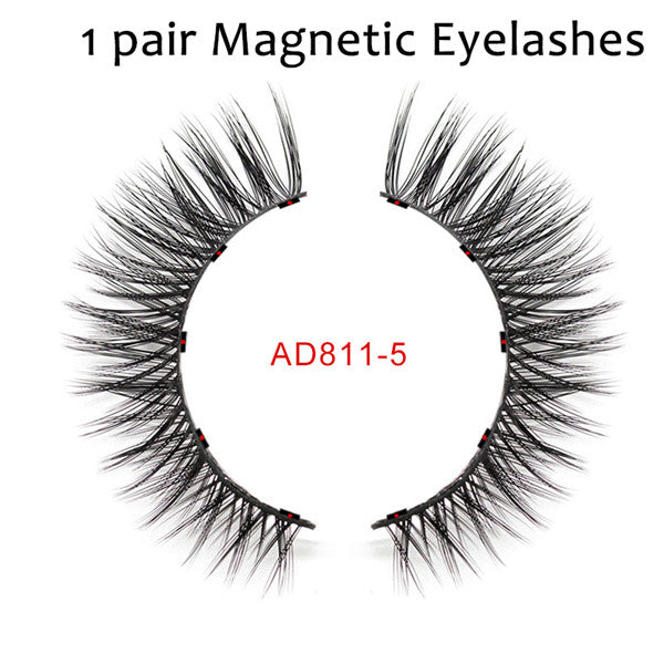 Double Layer Magnetic False Eyelashes & Magnetic Eyeliner 5 Magnets Natural Soft Fake Eyelashes Extension 2 Pairs with Tweezers