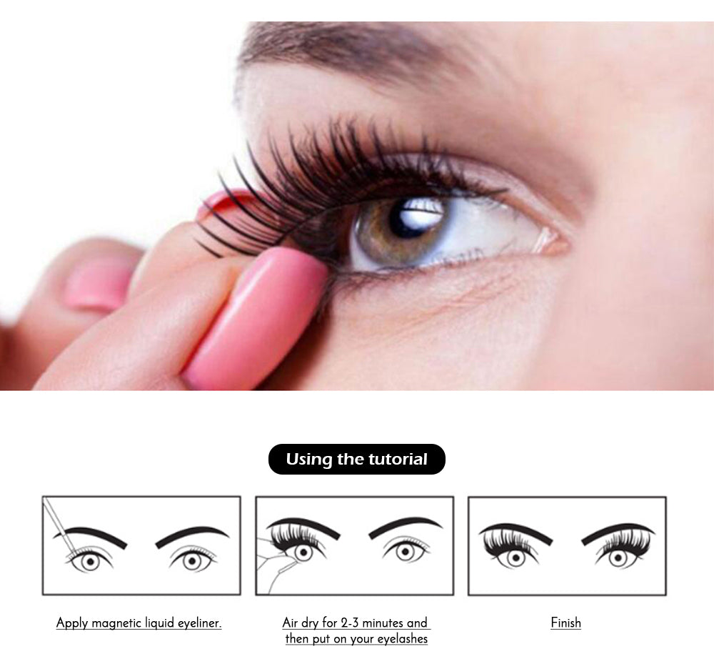 Double Layer Magnetic False Eyelashes & Magnetic Eyeliner 5 Magnets Natural Soft Fake Eyelashes Extension 2 Pairs with Tweezers