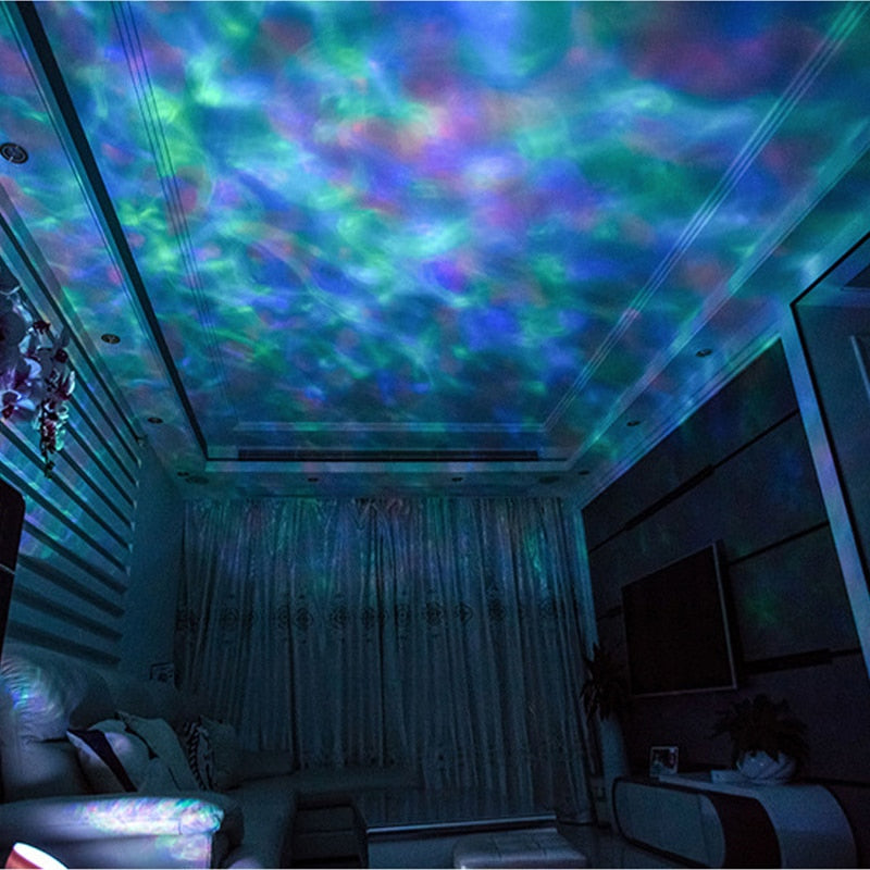 ZK20 Ocean Wave Projector 12 LED Remote Control 7 Color TFCeiling Mood Lamp with Bulit-in Speaker Music Player Night Light