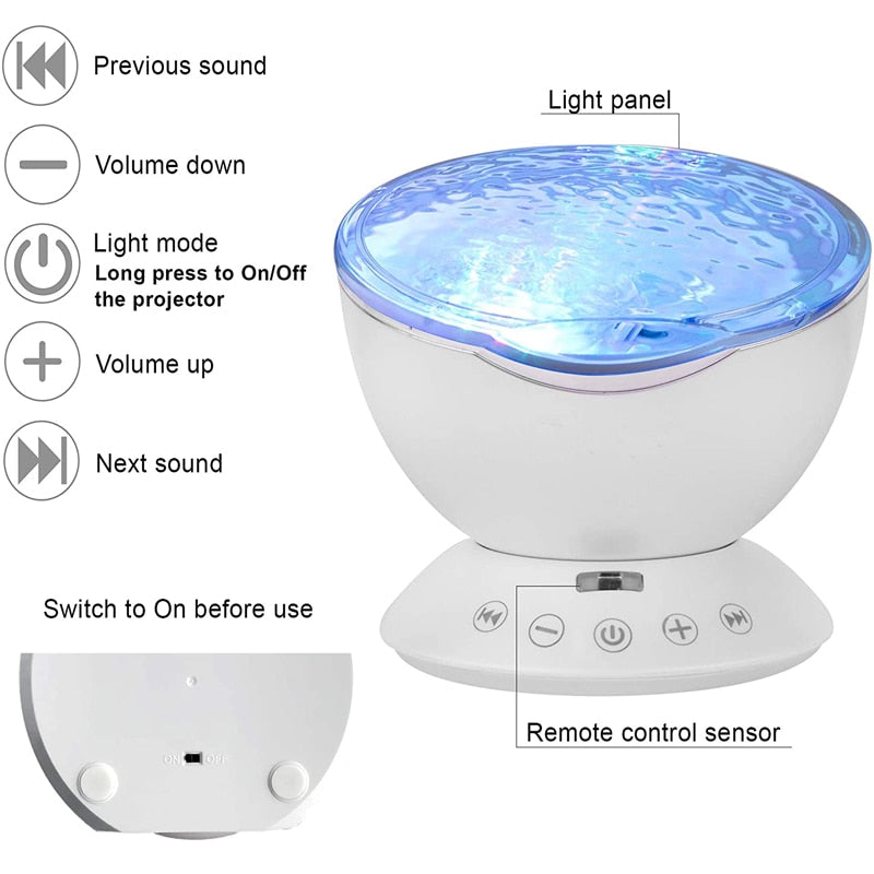 ZK20 Ocean Wave Projector 12 LED Remote Control 7 Color TFCeiling Mood Lamp with Bulit-in Speaker Music Player Night Light