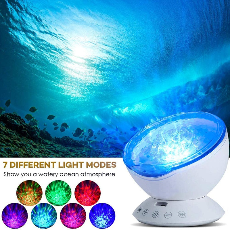 ZK20 Ocean Wave Projector 12 LED Remote Control 7 Color TFCeiling Mood Lamp with Bulit-in Speaker Music Player Night Light