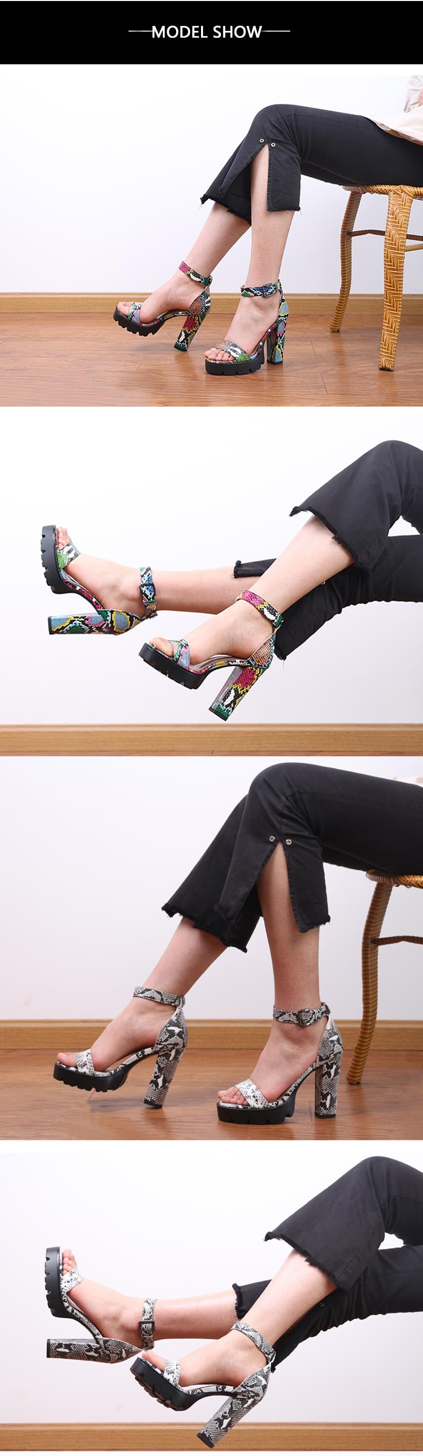 Colorful Snake Print Sandals Women Thick High Heel Platform