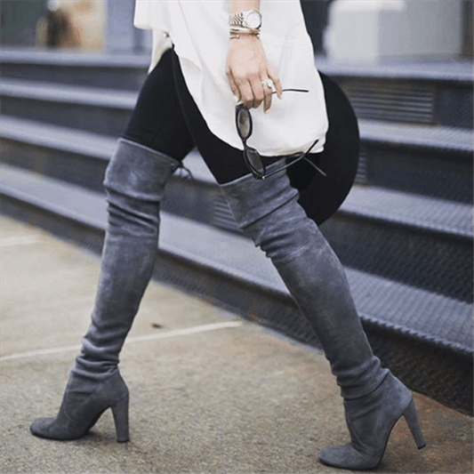 Women Boot Faux Suede Women Over The Knee Boots Lace Up Sexy High Heels