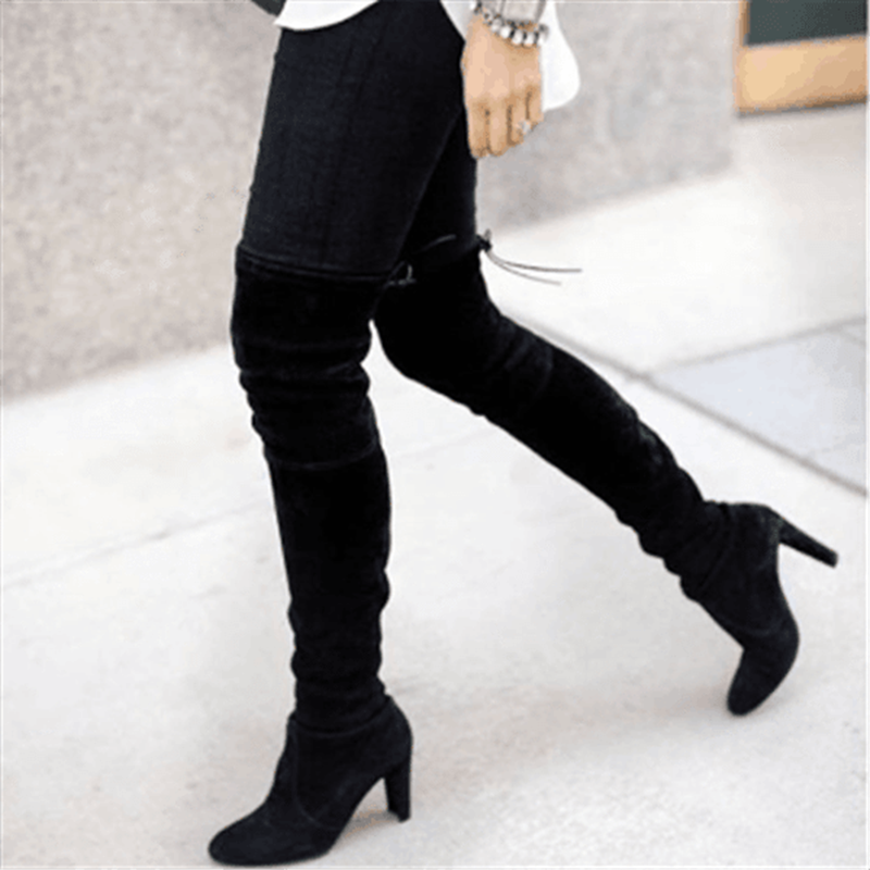 Women Boot Faux Suede Women Over The Knee Boots Lace Up Sexy High Heels