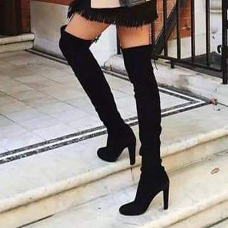 Women Boot Faux Suede Women Over The Knee Boots Lace Up Sexy High Heels