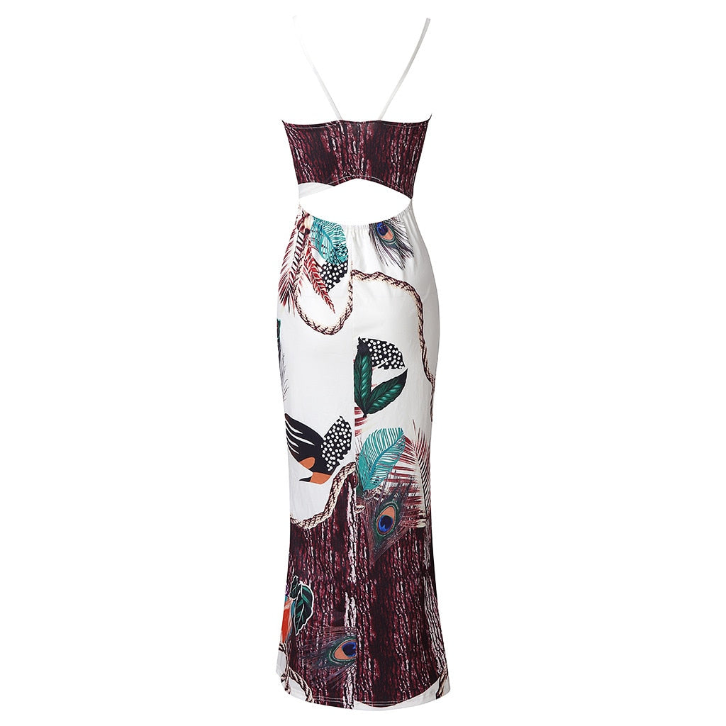 Peacock Feather Print Split Dress