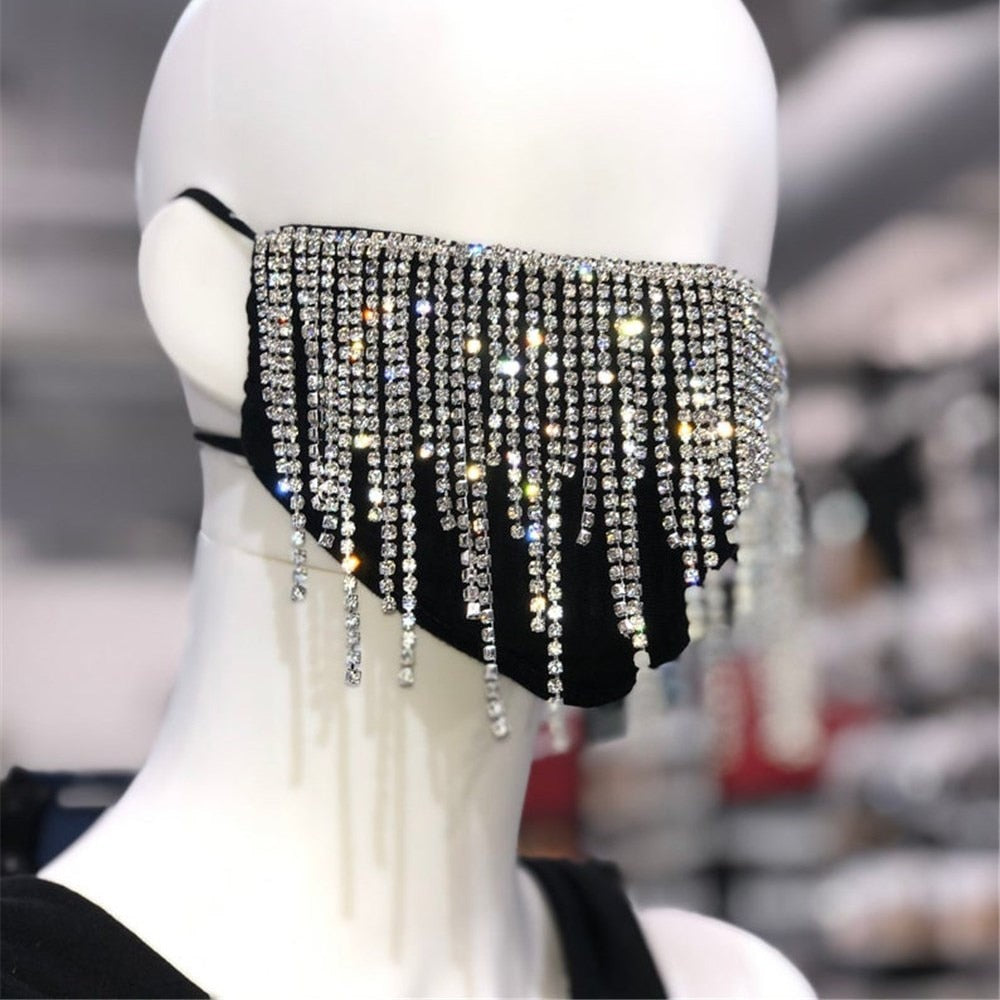 Sexy Shiny Rhinestone Tassel Mask