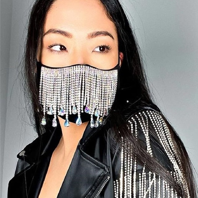 Sexy Shiny Rhinestone Tassel Mask