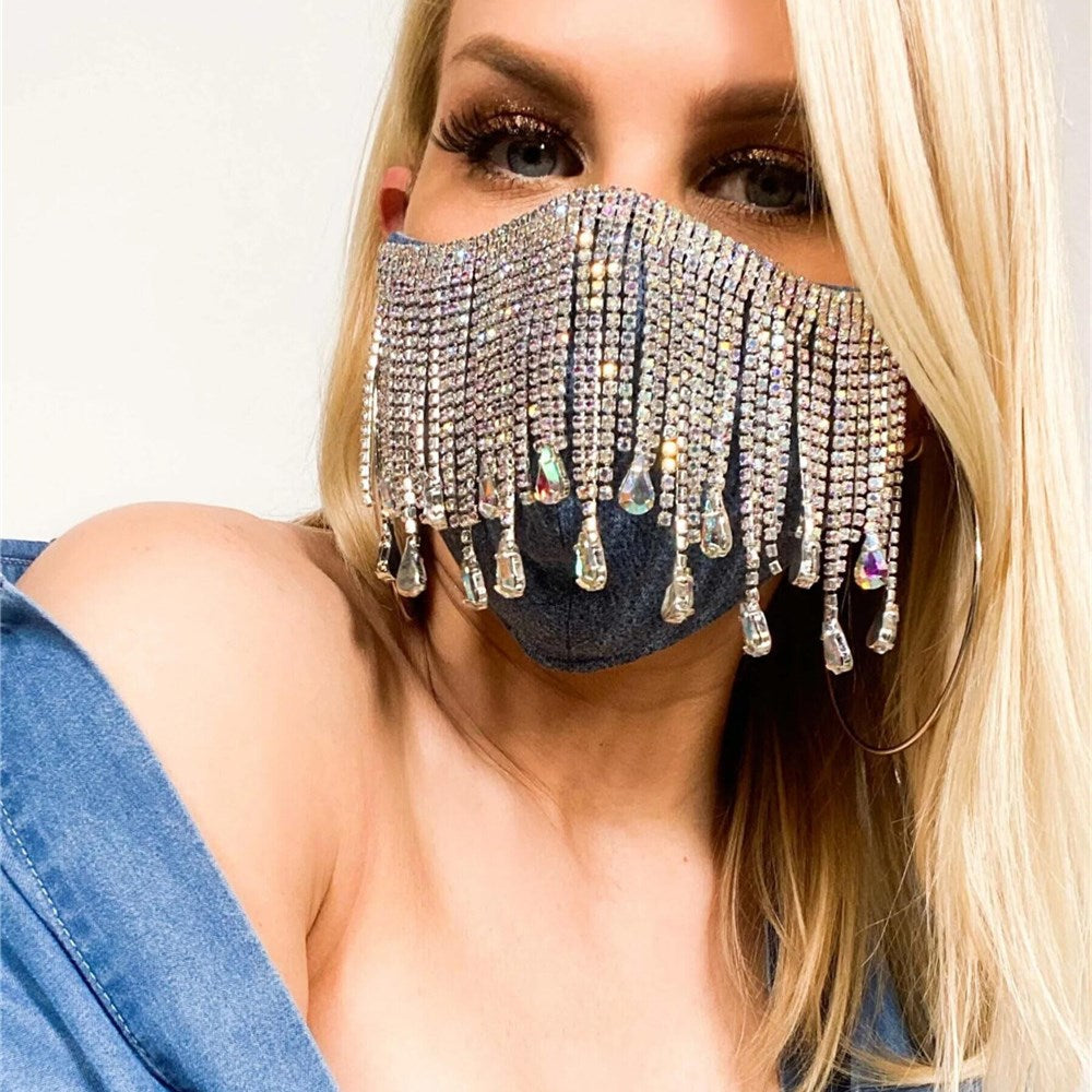 Sexy Shiny Rhinestone Tassel Mask