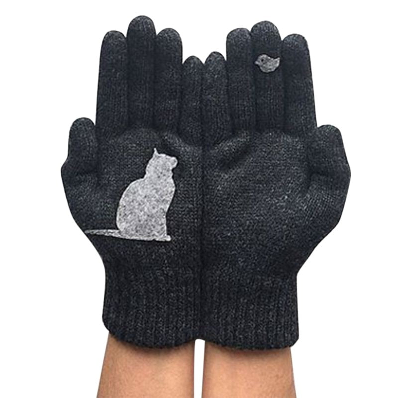 Winter Warm Cold Cashmere Gloves Cat Print