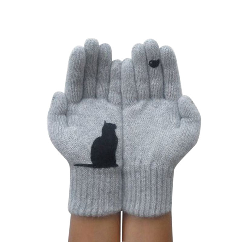 Winter Warm Cold Cashmere Gloves Cat Print