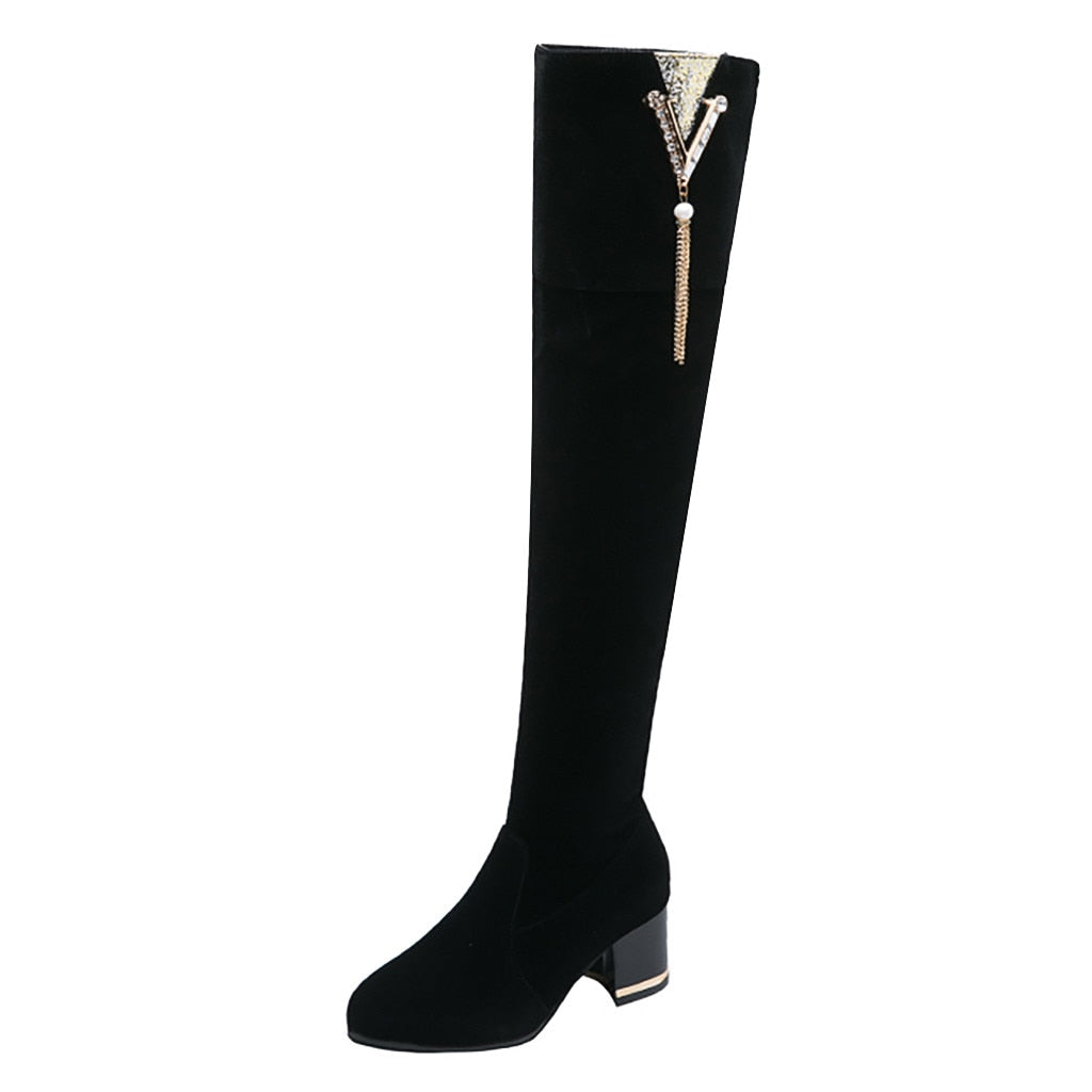 Retro Over-the-Knee Suede Long Boots Black