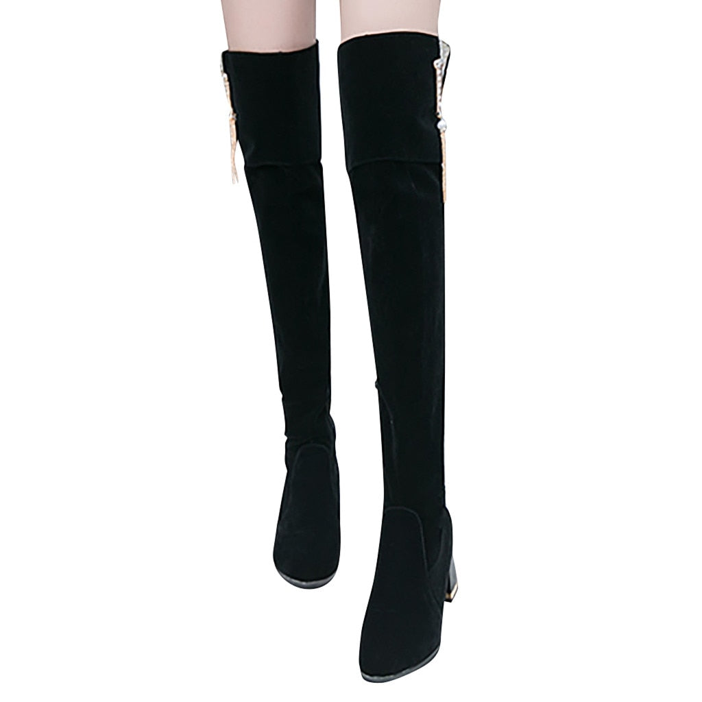 Retro Over-the-Knee Suede Long Boots Black