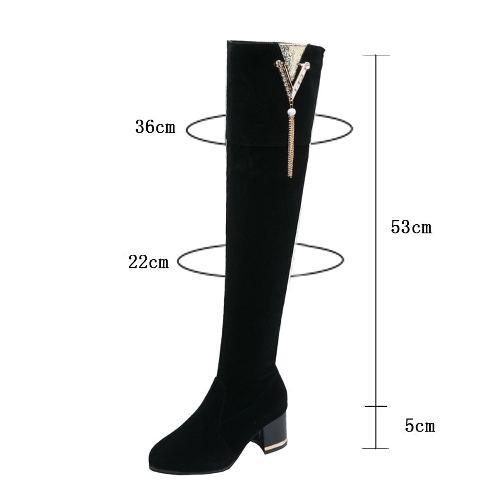 Retro Over-the-Knee Suede Long Boots Black