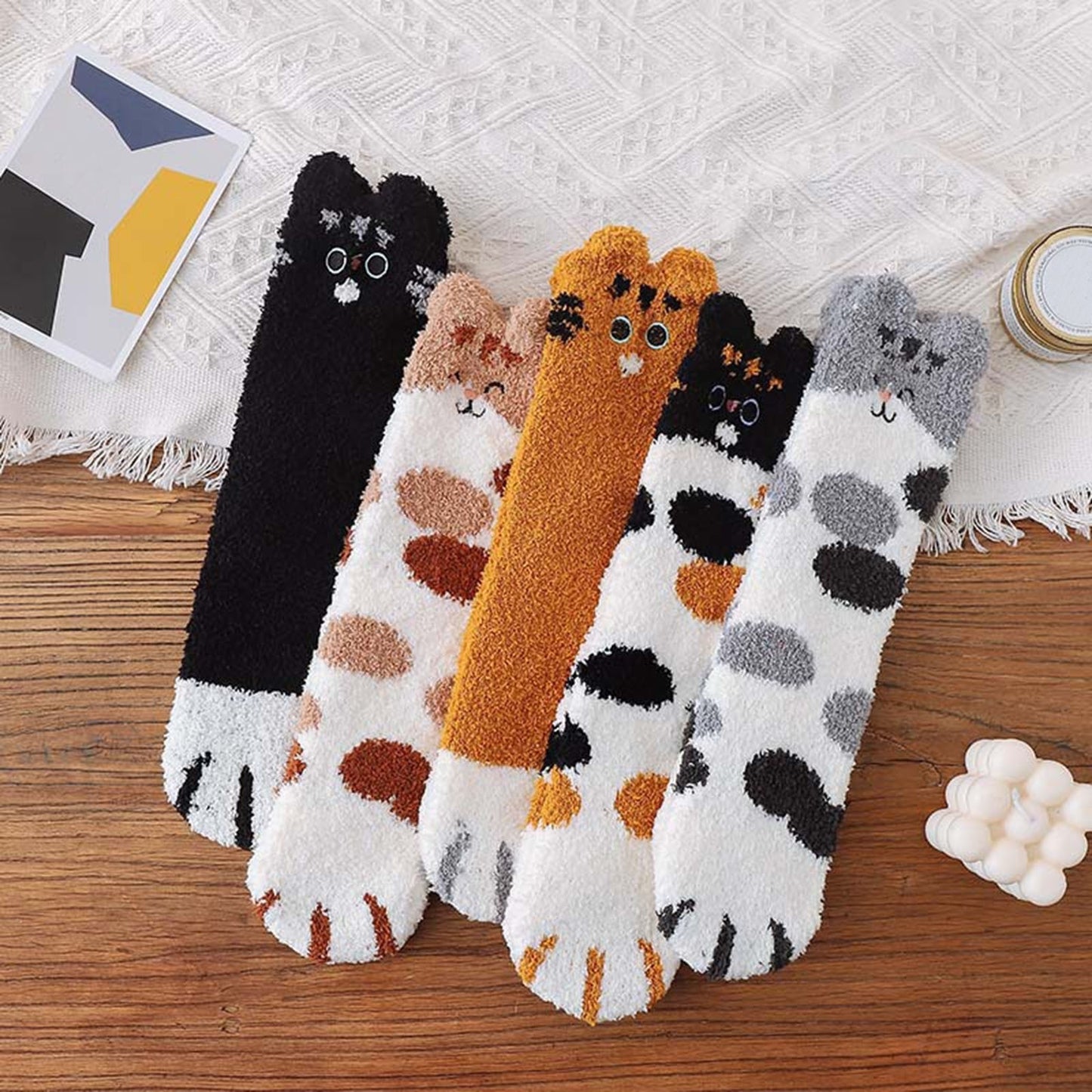 Cute Cat Claws Plush Coral Fleece Socks Anti-slip Thicken