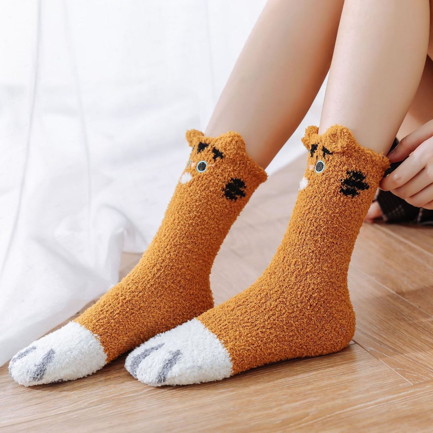 Cute Cat Claws Plush Coral Fleece Socks Anti-slip Thicken