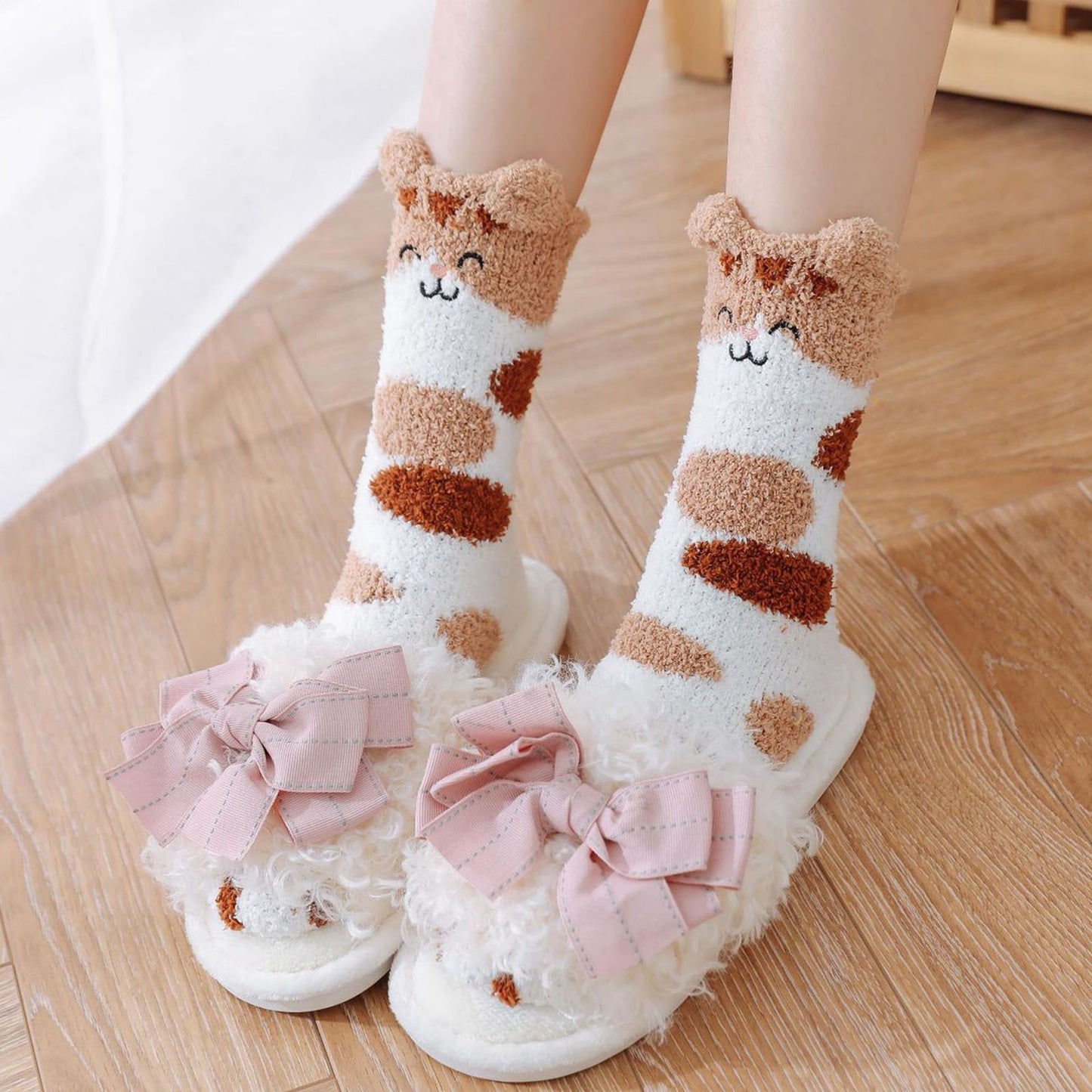 Cute Cat Claws Plush Coral Fleece Socks Anti-slip Thicken