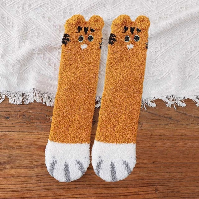 Cute Cat Claws Plush Coral Fleece Socks Anti-slip Thicken