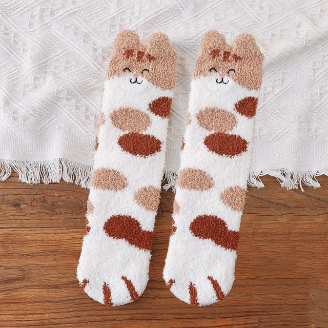 Cute Cat Claws Plush Coral Fleece Socks Anti-slip Thicken