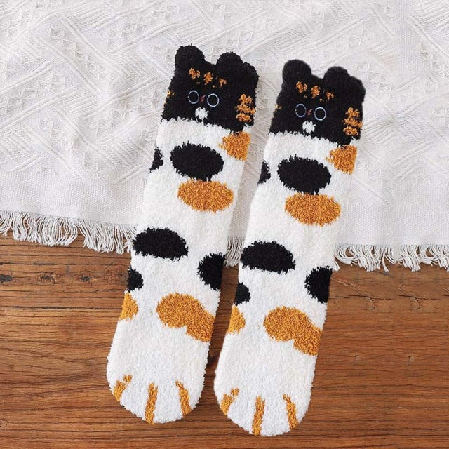 Cute Cat Claws Plush Coral Fleece Socks Anti-slip Thicken