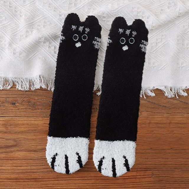 Cute Cat Claws Plush Coral Fleece Socks Anti-slip Thicken