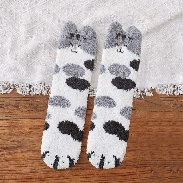 Cute Cat Claws Plush Coral Fleece Socks Anti-slip Thicken